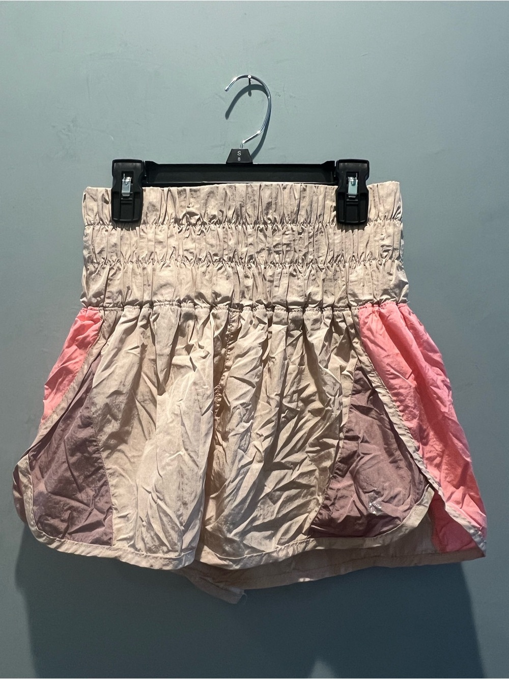 Smocked Waist Colorblock Active Shorts with Pink Accents